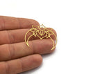 Brass Lotus Charm, 4 Raw Brass Lotus Flower And Crescent Moon Patterned Charms, Findings (39x38x0.60mm) A6736