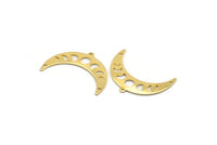Gold Moon Charm, 2 Gold Plated Brass Moon Phases Charms With 1 Loop And 2 Holes (36x12x0.80mm) M01449