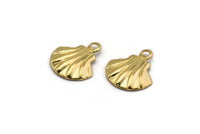 Shell Clam Charm, 24 Gold Plated Brass Clam Charms, Pendant, Findings (10x9mm) Brs 110 A0156