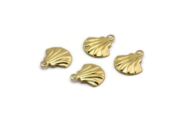 Shell Clam Charm, 24 Gold Plated Brass Clam Charms, Pendant, Findings (10x9mm) Brs 110 A0156