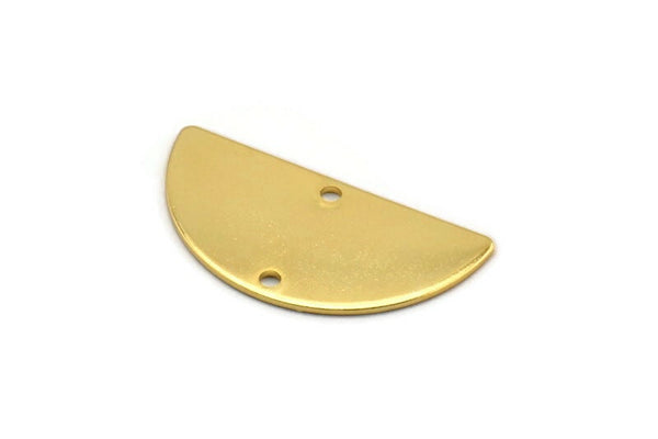Semi Circle Charm, 2 Gold Plated Brass Half Moon Charms With 2 Holes, Findings (32x16x0.80mm) A1140