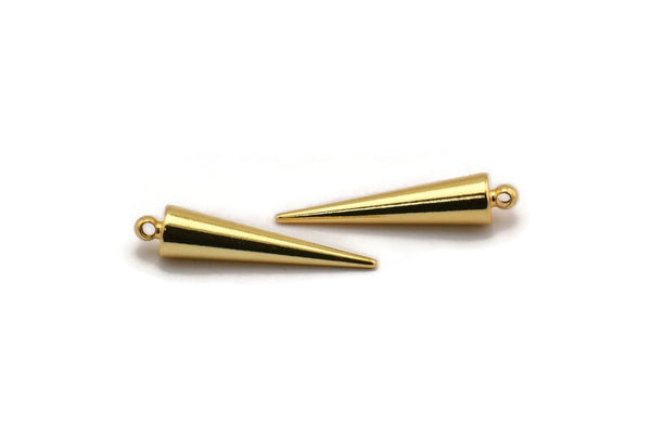 Gold Spike Charm, Gold Plated Brass Spike Tribal Pendant With 1 Loop (7x32mm) D1507