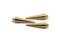 Gold Spike Charm, Gold Plated Brass Spike Tribal Pendant With 1 Loop (7x32mm) D1507