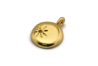 Gold Round Charm, Gold Plated Brass Round Charm With Cubic Zircon And 1 Loop, CZ Pave Circle Charm, Pendants, Findings (16x13x2mm) N1801