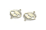Silver Eye Charm, 12 Antique Silver Plated Brass Crescent Moon Patterned Eye Shaped Charms With 2 Loops, Connectors (22x18x0.60mm) A3486