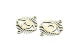 Silver Eye Charm, 12 Antique Silver Plated Brass Crescent Moon Patterned Eye Shaped Charms With 2 Loops, Connectors (22x18x0.60mm) A3486