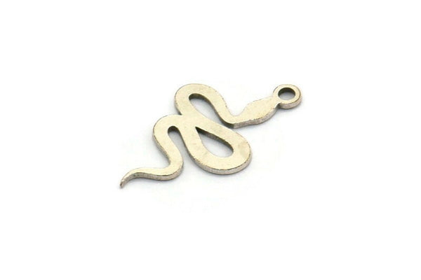 Silver Snake Charm, 24 Antique Silver Plated Brass Snake Shaped Charms With 1 Loop, Pendants, Findings (19x11x0.60mm) A4090