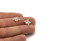 Silver Snake Charm, 24 Antique Silver Plated Brass Snake Shaped Charms With 1 Loop, Pendants, Findings (19x11x0.60mm) A4090