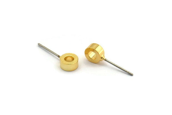 Gold Round Earring, 4 Gold Plated Brass Round Stud Earrings (6x3mm) A0435 A1394