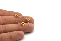 Gold Round Earring, 4 Gold Plated Brass Round Stud Earrings (6x3mm) A0435 A1394