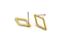 Gold Diamond Earring, 6 Gold Plated Brass Diamond Stud Earrings (7.5x14x1mm) D0030 A2140