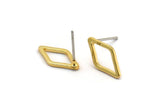 Gold Diamond Earring, 6 Gold Plated Brass Diamond Stud Earrings (7.5x14x1mm) D0030 A2140
