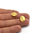 Gold Round Earring, 4 Gold Plated Brass Round Stud Earrings With 1 Hole (12x1mm) E082 A1998