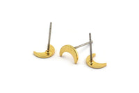 Gold Moon Earring, 12 Textured Gold Plated Brass Tiny Crescent Moon Stud Earrings (8x5x0.80mm) M01823 A2510