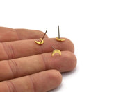 Gold Moon Earring, 12 Textured Gold Plated Brass Tiny Crescent Moon Stud Earrings (8x5x0.80mm) M01823 A2510