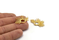 Gold Sun Earring, 2 Gold Plated Brass Sun Stud Earrings (33x20mm) N0782 A2152