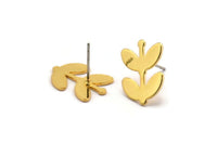 Gold Leaf Earring, 4 Gold Plated Brass Leaf Stud Earrings (16.5x12x0.80mm) Brs A0501 A1670
