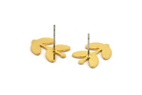 Gold Leaf Earring, 4 Gold Plated Brass Leaf Stud Earrings (16.5x12x0.80mm) Brs A0501 A1670