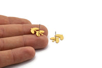 Gold Leaf Earring, 4 Gold Plated Brass Leaf Stud Earrings (16.5x12x0.80mm) Brs A0501 A1670