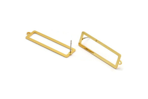Gold Rectangle Earring, 4 Gold Plated Brass Rectangle Stud Earrings With 1 Loop (38x10x0.80mm) D1051 A1273