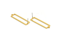 Gold Rectangle Earring, 4 Gold Plated Brass Rectangle Stud Earrings With 1 Loop (38x10x0.80mm) D1051 A1273