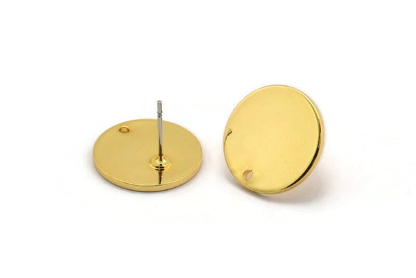 Gold Round Earring, 2 Gold Plated Brass Round Stud Earrings With 1 Hole (16x1.2mm) D1394 A2025