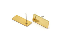 Gold Rectangle Earring, 4 Gold Plated Brass Rectangle Stud Earrings (20x8x0.80mm) A0914 A1667