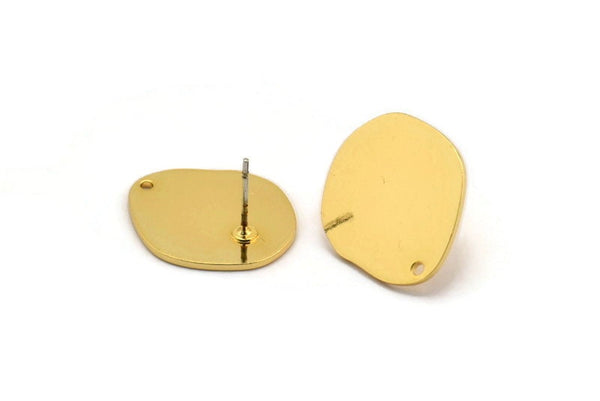 Gold Pear Earring, 2 Gold Plated Brass Pear Shaped Stud Earrings With 1 Hole (21x18x1mm) D0747 A2177