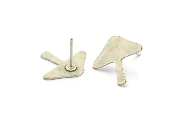 Silver Stud Earring, 8 Antique Silver Plated Brass Mushroom Shaped Stud Earrings (15x18x0.60mm) A2947