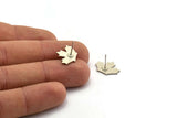 Silver Leaf Earring, 6 Antique Silver Plated Brass Leaf Stud Earrings, Findings (13x17x1mm) A3723