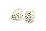 Silver Leaf Earring, 4 Antique Silver Plated Brass Leaf Stud Earrings, Findings (24x19x1mm) A3695 Q0423