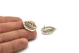 Silver Leaf Earring, 4 Antique Silver Plated Brass Leaf Stud Earrings, Findings (24x19x1mm) A3695 Q0423
