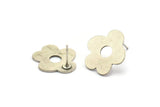Silver Flower Earring, 4 Antique Silver Plated Brass Flower Shaped Stud Earrings (18x16x0.80mm) A2676 Q0478