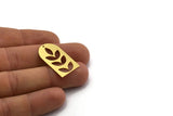 Brass D Shaped Charm, 8 Raw Brass D Shaped And Leaf Patterned Charms With 1 Hole, Earrings, Findings (30x17x0.60mm) SMP0029 A3677