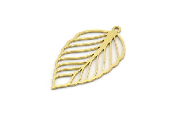 Brass Leaf Charm, 12 Raw Brass Leaf Charms With 1 Loop, Charm Pendants (32x17.5x0.60mm) SMP0089 A6882