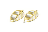 Brass Leaf Charm, 12 Raw Brass Leaf Charms With 1 Loop, Charm Pendants (32x17.5x0.60mm) SMP0089 A6882