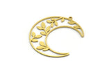 Brass Moon Charm, 6 Raw Brass Leaf Pattern Crescent Moon Charms With 1 Loop, Findings (38x12x0.80mm) SMP0113 A2671