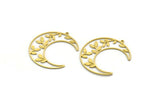 Brass Moon Charm, 6 Raw Brass Leaf Pattern Crescent Moon Charms With 1 Loop, Findings (38x12x0.80mm) SMP0113 A2671