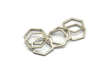 Silver Hexagon Charm, 24 Antique Silver Plated Brass Hexagon Rings, Connectors (14x1mm) A1637