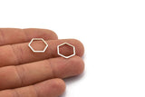 Silver Hexagon Charm, 24 Antique Silver Plated Brass Hexagon Rings, Connectors (14x1mm) A1637