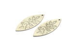 Silver Marquise Charm, 4 Antique Silver Plated Brass Leaf Pattarned Marquise Shaped Charms With 1 Hole (39x15x0.80mm) A5705