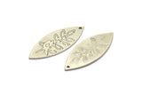 Silver Marquise Charm, 4 Antique Silver Plated Brass Leaf Pattarned Marquise Shaped Charms With 1 Hole (39x15x0.80mm) A5705