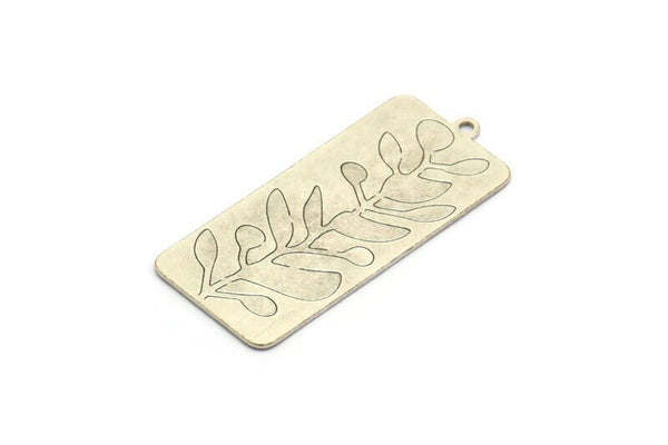 Silver Flower Charm, 2 Antique Silver Plated Brass Flower Patterned Rectangle Shaped Charms With 1 Loop, Findings (39x17x0.60mm) A4566