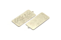 Silver Flower Charm, 2 Antique Silver Plated Brass Flower Patterned Rectangle Shaped Charms With 1 Loop, Findings (39x17x0.60mm) A4566