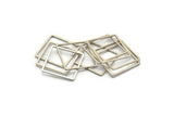 Silver Square Charm, 24 Antique Silver Plated Brass Square Connectors (18mm) Bs-1120