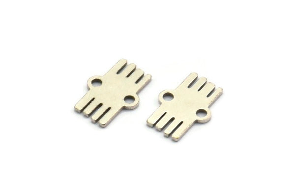 Silver Ethnic Charm, 50 Antique Silver Plated Brass Ethnic Motif Charms With 2 Loops, Earring Charms, Connectors (11x7x0.60mm) A4091