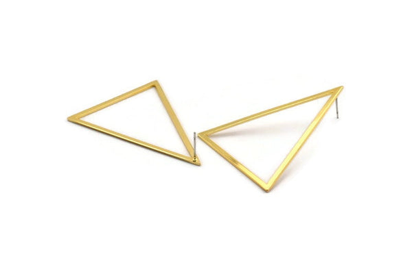 Gold Triangle Earring, 2 Gold Plated Brass Triangle Stud Earrings (53x53x40mm) Bs-1307 A1749