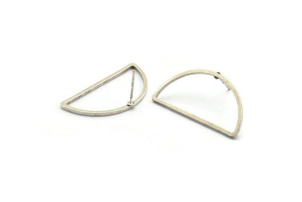 Semi Circle Earring, 6 Antique Silver Plated Brass Semi Circle Stud Earrings (30x15x1.2mm) Bs 1173 A1361
