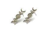 Silver Moon Earring, 4 Antique Silver Plated Brass Crescent Moon Phases Stud Earrings (29x8x2mm) N1926