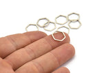 Silver Hexagon Charm, 25 Antique Silver Plated Brass Hexagon Shaped Ring Charms ( (12x1mm) Bs 1221